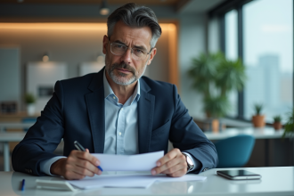 Homme d'affaires en costume dans un bureau moderne
