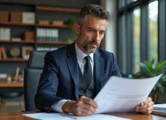 EIRL en France : l’entreprise individuelle à responsabilité limitée toujours d’actualité ? Homme d'affaires en costume bleu examine des documents