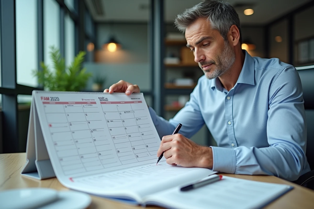 Homme d affaires vérifiant un calendrier professionnel