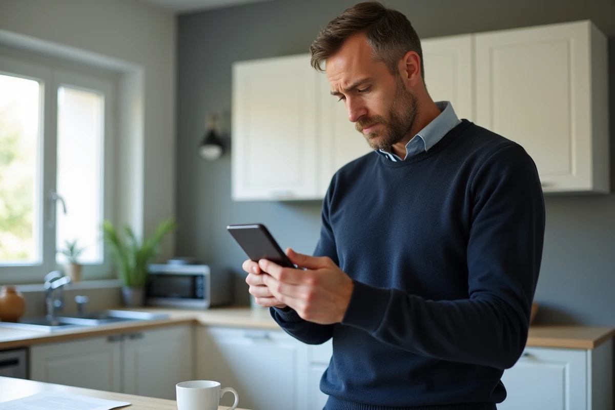 Homme consultant le portail Ensap sur smartphone pour accéder à ses bulletins de salaire de l'éducation nationale