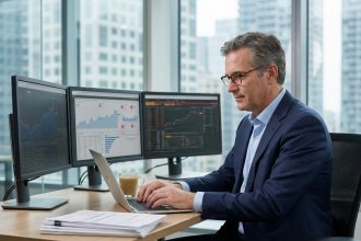 Homme d'affaires en costume dans un bureau moderne