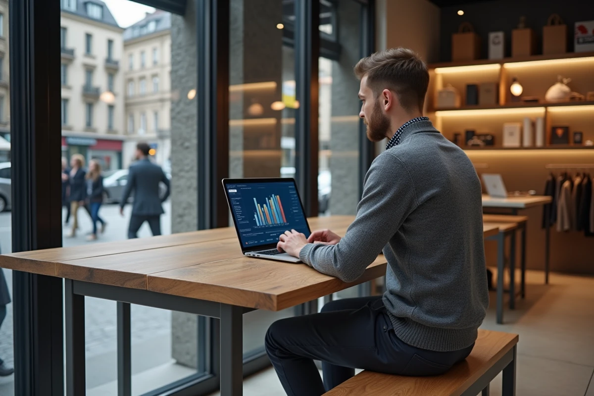 Homme d affaires analysant des données dans un magasin parisien