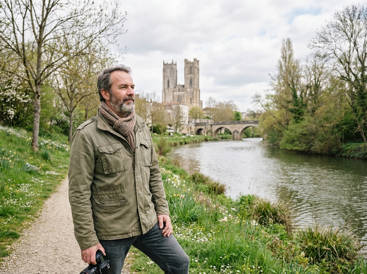 Homme contemplant la rivière Sèvre Niortaise
