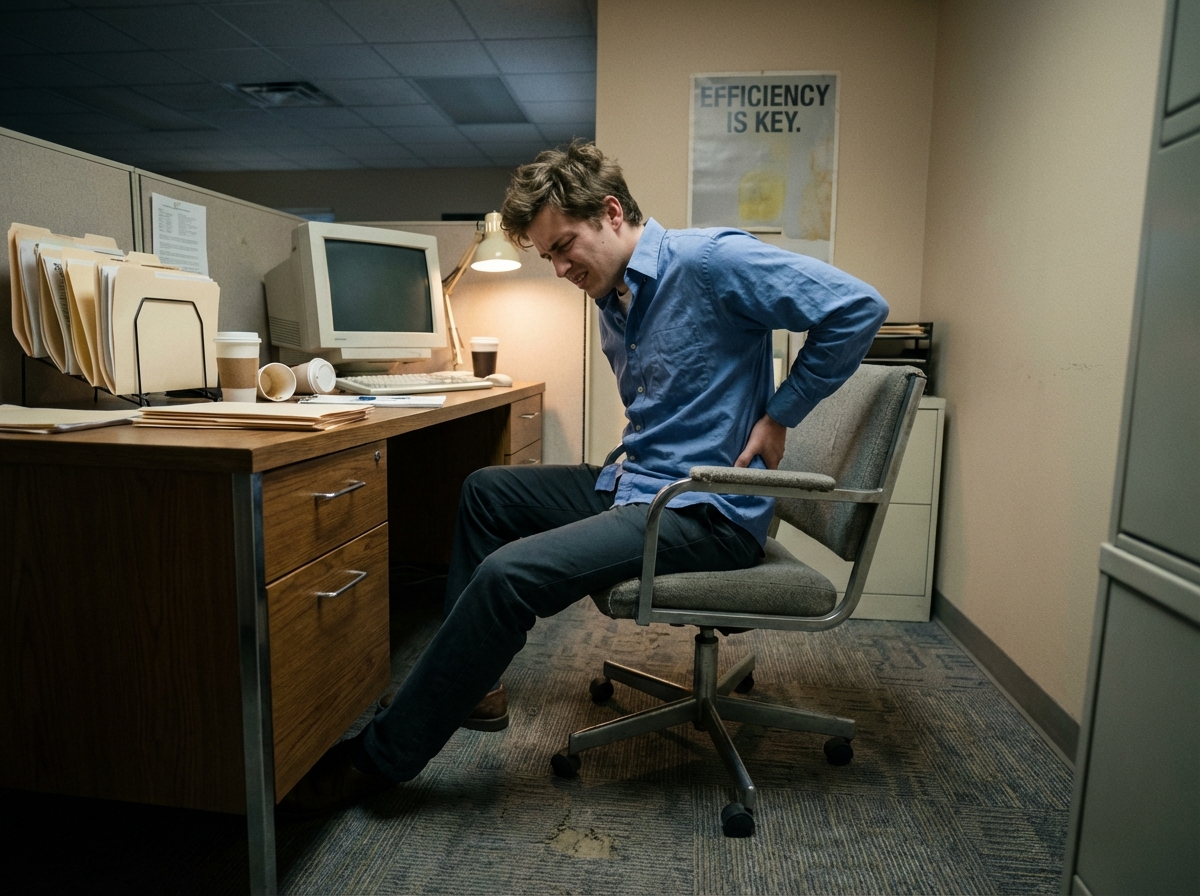 Jeune homme se massant le dos au bureau