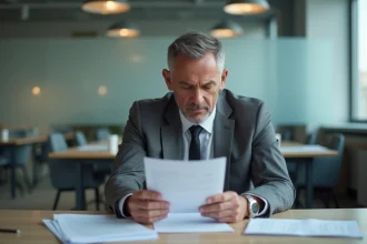Homme stressé en costume avec lettre de licenciement