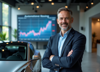 Battre la concurrence : comment Tesla peut y parvenir ? Ingénieur confiant devant une voiture électrique moderne