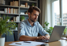 Jeune homme autoentrepreneur au bureau lumineux