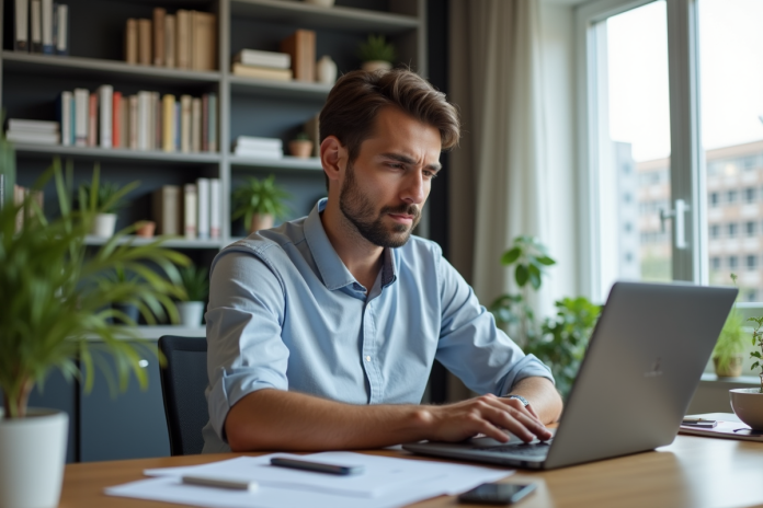 jeune-autoentrepreneur-bureau Jeune homme autoentrepreneur au bureau lumineux