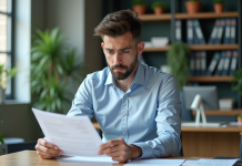 Jeune homme d'affaires concentré dans un bureau moderne