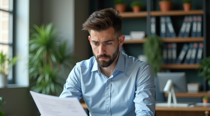 Jeune homme d'affaires concentré dans un bureau moderne