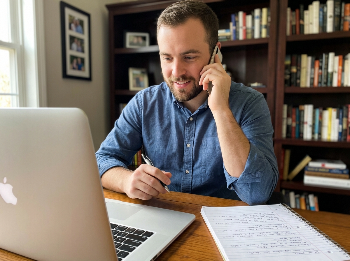 Jeune homme concentré travaillant à son bureau à domicile