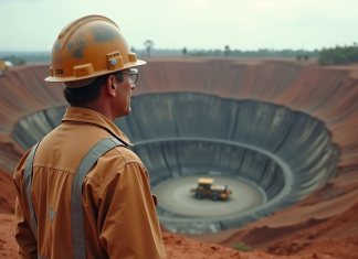 Les défis environnementaux de l’industrie minière en Australie Mineur australien dans l'outback avec casque et lunettes