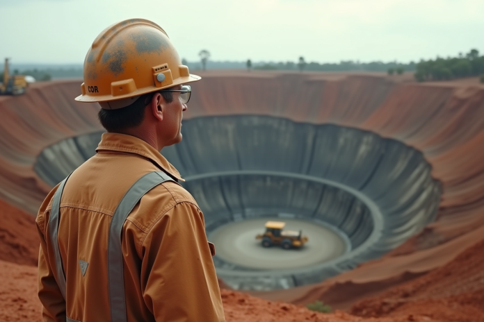 mineur-australien-outback Mineur australien dans l'outback avec casque et lunettes