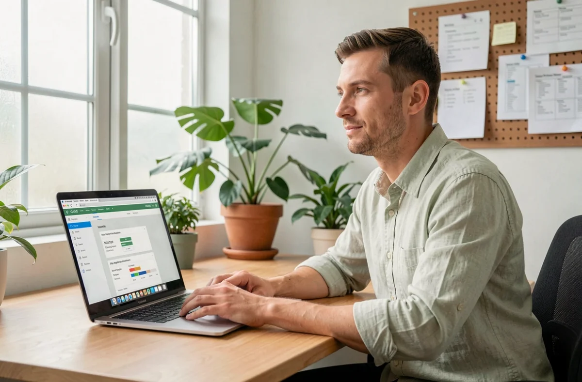 Expert SEO et accessibilité web de l'agence Natural-net analysant des données sur son poste de travail épuré