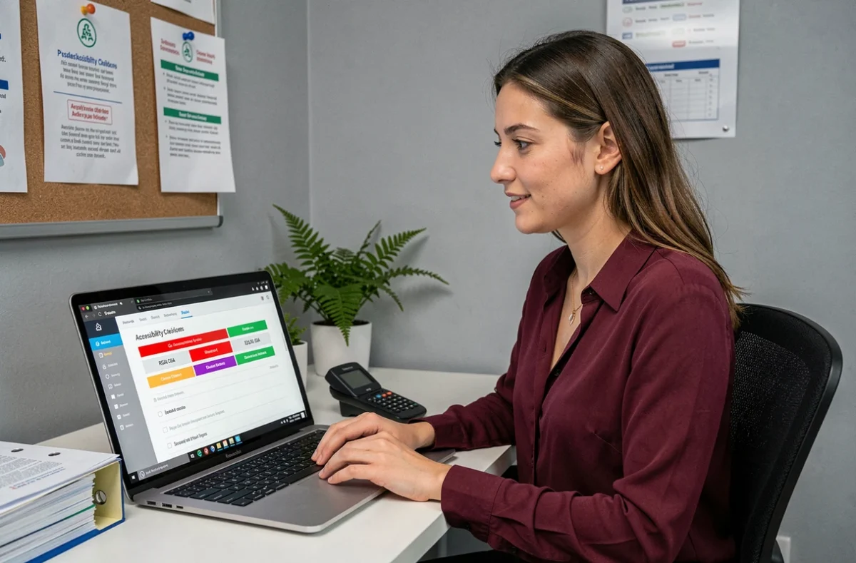 Spécialiste en accessibilité numérique réalisant un audit de conformité RGAA pour l'agence Pilot'in