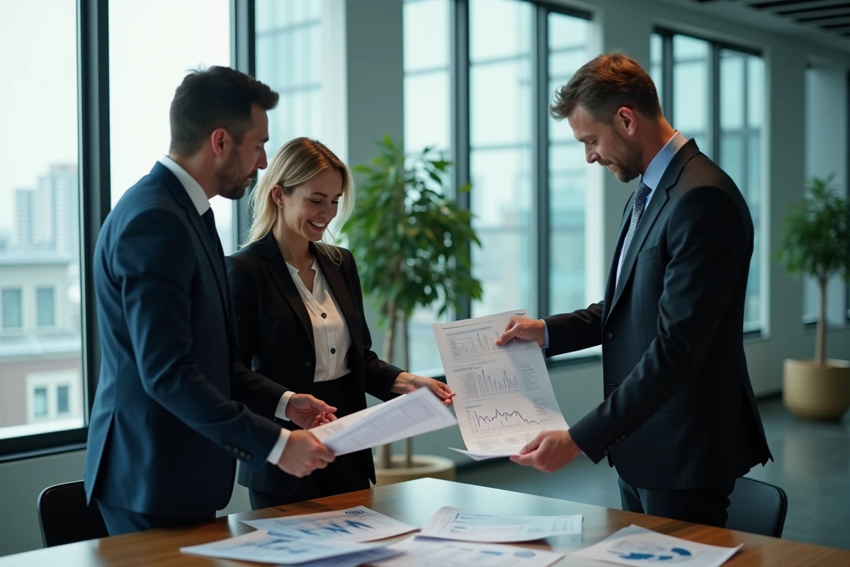 Groupe de professionnels discutant autour d