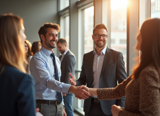 Se faire connaître professionnellement : les astuces à connaître ! Jeune professionnel serrant des mains lors d un événement d affaires