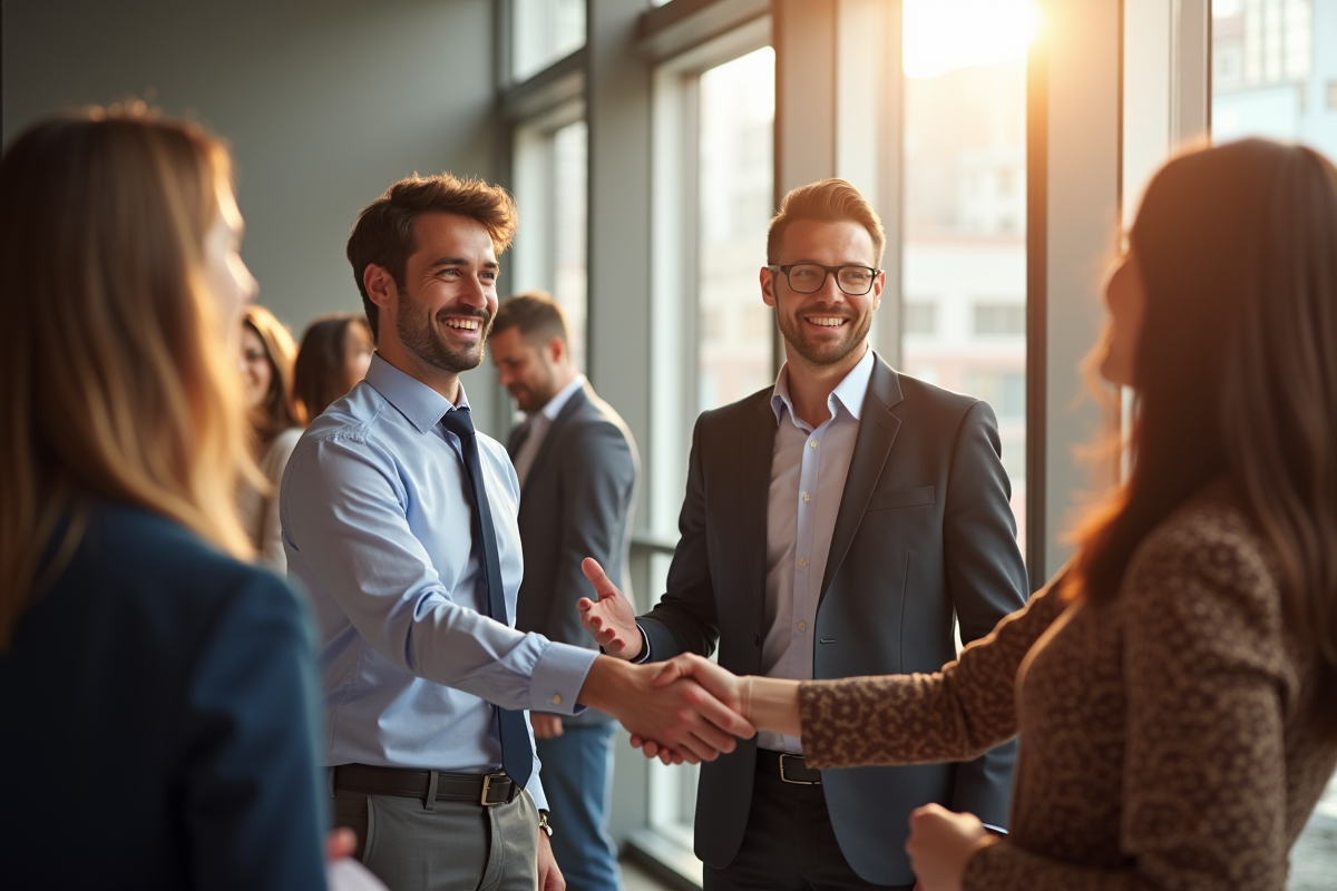 Jeune professionnel serrant des mains lors d un événement d affaires