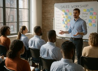 Réussir dans la vente aujourd’hui : ce que les formations doivent vous apporter Salle de formation moderne avec participants attentifs