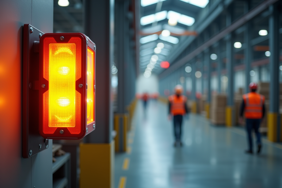 Signalisation de sécurité dans un entrepôt industriel