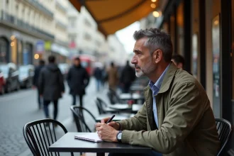 Homme taxi parisien assis pensif au café