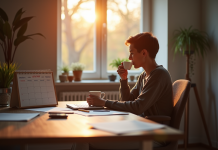 Employé suisse détendu à la maison avec café et calendrier