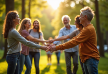 Groupe divers de personnes unies dans un parc